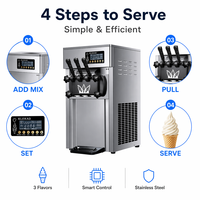 Nouvelle machine à crème glacée molle commerciale 3 saveurs 16-18L/H 1200W, modèle de comptoir avec écran numérique couleur et pompe à air silencieuse