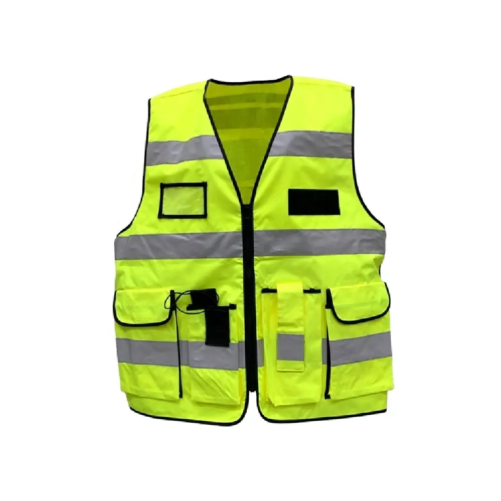 Chaleco de seguridad reflectante de alta visibilidad Logotipo personalizado con 5 bolsillos Ropa de trabajo protectora Chaleco de trabajo al aire libre
