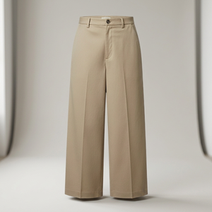Culottes en toile taille mi-haute pour femme, pantalon large couleur unie, fermeture boutonnée, coupe ample, longueur complète, style minimaliste, respirant pour l'été - Product Image 3
