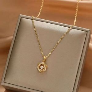 Collares de Cadena de Acero Inoxidable para Mujer, Joyería Fina, Collares con Colgante de Hexagrama de Cristal Dorado Rosa para Mujer - Product Image 3