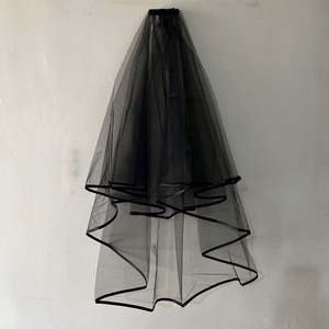 सरल लघु ट्यूल डबल लेयर शादी दुल्हन घूंघट महिलाओं के लिए काले बैचलरेट पार्टी घूंघट - Product Image 4