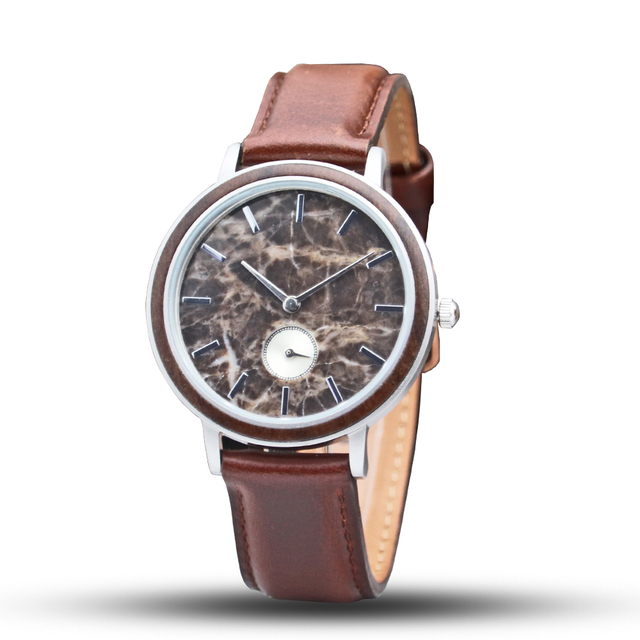 Fashion 5ATM Waterproof Leather Strap Marble Dial Customized Logo Wood and Stainless Steel Watch