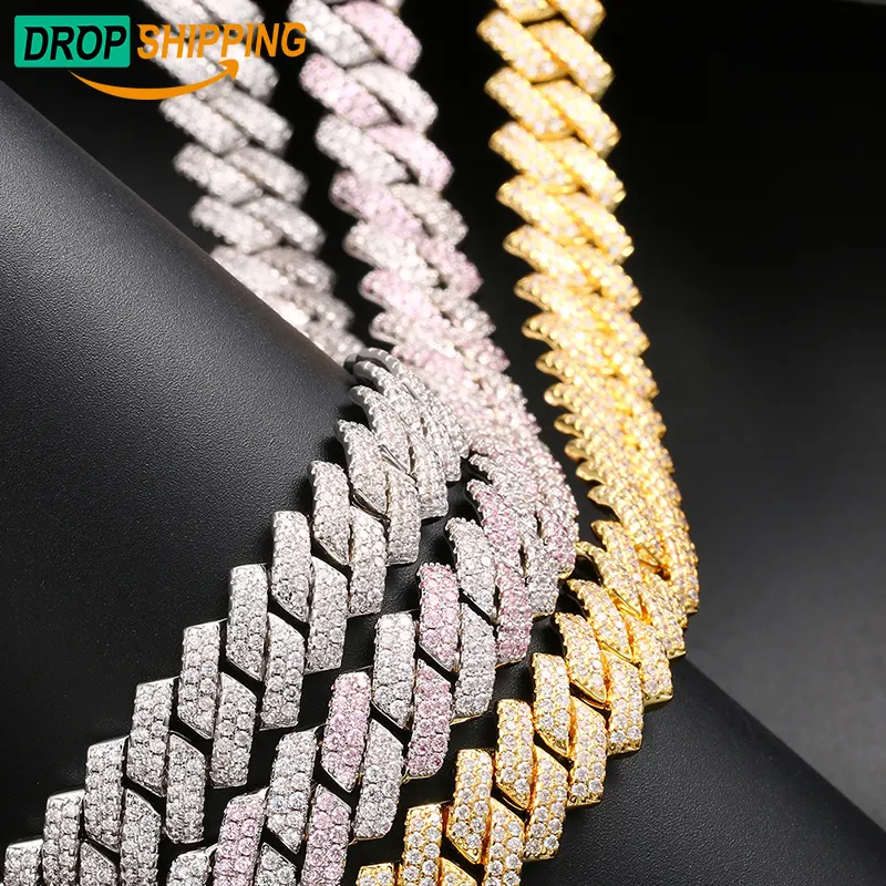 Dropshipping 14Mm Cuban Link Ketting Mannen Iced Out Miami Cuban Ketting Armband Zilver Bling Diamant Hiphop Sieraden Voor Mannen Vrouwen