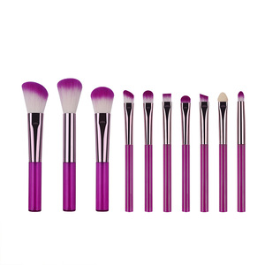 Travel 10-Piece Mini Makeup Brush Set Synthetic Fiber Colorful Plastic Handle Compact Full Face Beauty Kit - Product Image 1