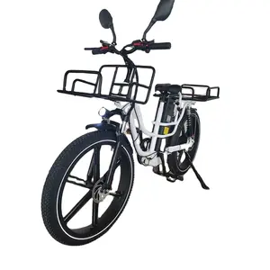 Bicicleta elétrica para entrega de alimentos, quadro em liga de alumínio 1000W 48V 32Ah, suspensão total, pneu gordo de 7 velocidades, passo através, bicicleta elétrica de carga