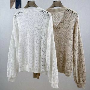 Maglione da <span class=keywords><strong>Donna</strong></span> in <span class=keywords><strong>Lino</strong></span> Leggero con Scollo a V e Paillettes, Top in <span class=keywords><strong>Maglia</strong></span> Traspirante a Rete a Maniche Lunghe per Autunno - Product Image 3