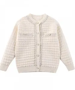 Nuevo suéter de moda para niños Otoño Invierno Color sólido para bebés Cárdigan de punto Manga larga Botones superiores para niños Material de lana OEM