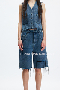 Shorts en jean vintage déchirés pour <span class=keywords><strong>femme</strong></span>, personnalisables ODM/OEM, coupe ample, respirants, écologiques, style streetwear décontracté - Product Image 5