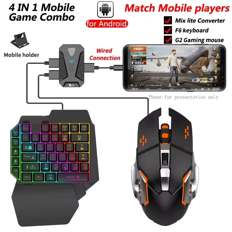 Mobile gamepad Conversion control adapter rgb keyboard and mouse to play games in Android gaming keyboard and mouse gamer
