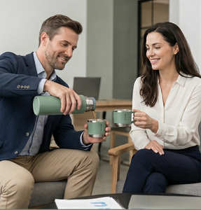 Taza térmica de doble pared de 500ml, juego de regalo, taza de té, vaso de acero inoxidable 304, botella de agua, termo portátil con 2 tazas adicionales - Product Image 4