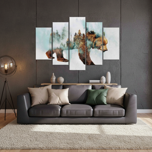 Printed Bear Walking in Snow <b>Canvas</b>: Abstract Forest <b>Wall</b> Art,SET OF 5 MIX <b>CANVAS</b> - Product Image 3
