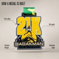 Concevez votre propre médaille en métal personnalisée, alliage de zinc, 3D, pour marathon 5K, football, taekwondo, natation, prix de la course, médailles sportives