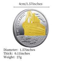 Pièce de monnaie commémorative Titanic en métal antique, couleur or et argent, motif de bateau de croisière, itinéraire de voyage, objet de collection