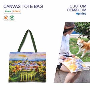 Bolsa de Mano Grande de Lona de Algodón Ecológica con Logotipo Personalizado, Lisa con Patrón de Letras, Bolsa de Mano de Estilo de Vida Reciclado - Product Image 2