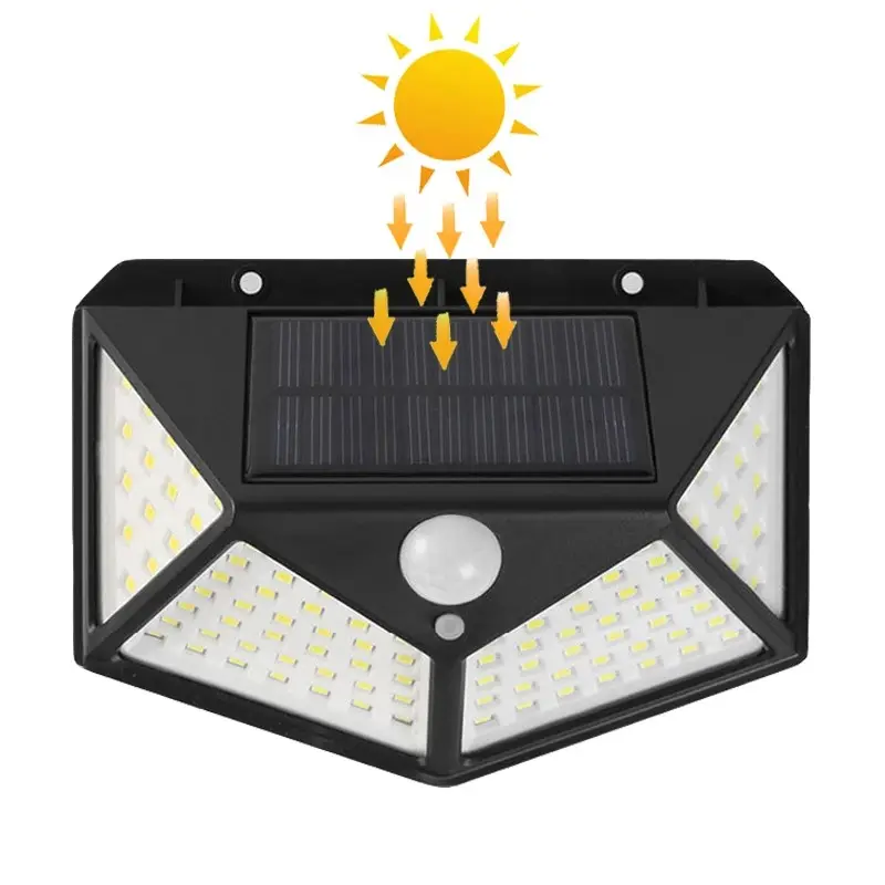 Di alta qualità a buon mercato prezzo esterno solare alimentato da giardino lampada 100 LED impermeabile sensore di movimento a parete solare giardino luci
