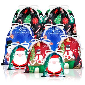 Sac en coton écologique personnalisé de haute qualité pour Noël, sac promotionnel Père Noël, pochette à cordon, sac cadeau avec logo - Product Image 5