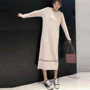Vendita Calda <span class=keywords><strong>Abito</strong></span> <span class=keywords><strong>Lungo</strong></span> in Maglia Stile Preppy <span class=keywords><strong>Invernale</strong></span> Coreano per Ragazze, Vestito Casual Maxi in Cashmere per Donne - Product Image 5