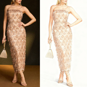 Usines OEM chinoises prennent en charge la personnalisation de petites séries de robes de soirée élégantes en tulle à sequins avec pendentifs à franges. - Product Image 1