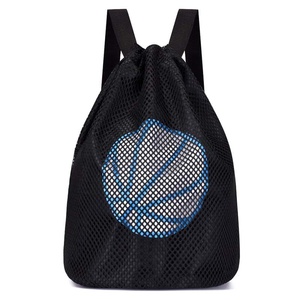 Unisex <b>Black</b> Mesh Drawstring <b>Backpack</b> With Basketball Design Breathable Gym Bag Shoulder Strap Closure - Product Image 1