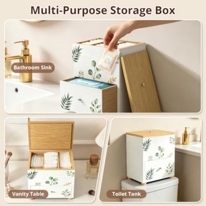 Porte-tampons élégant en bois pour salle de bain avec couvercle et tiroir - Product Image 6
