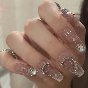 Faux ongles de ballerine en <span class=keywords><strong>strass</strong></span> conçus et bon marché, faux ongles par pression, cercueil de ballerine, ongles de marque privée mi-longs pour femmes - Product Image 5