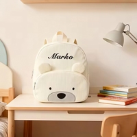 Sac à dos personnalisé pour tout-petit avec nom brodé, motif anime, style décontracté, en velours côtelé, grande capacité, cadeau personnalisé