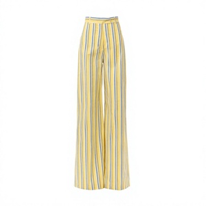 Viraak Exports Yellow Striped High Waist Wide Leg Pants Breathable Woven 100% Cotton Casual Full Length <b>Summer</b> Women's <b>Trousers</b> - Product Image 1