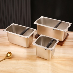 Caja de desecho de acero inoxidable para espresso, resistente, con barra de golpeo y protector contra salpicaduras, para desechos de café molido. - Product Image 1