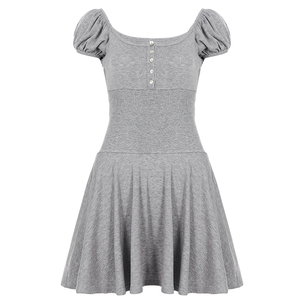 Romantic Sweet Style Solid Natural Digital Printing <b>Button</b> Closure Knitted Puff Sleeve Dress - Product Image 6