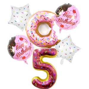 Set de 6 Globos de Aluminio con Forma de Donut y Número, Decoración para el Primer Cumpleaños de Bebé - Product Image 6