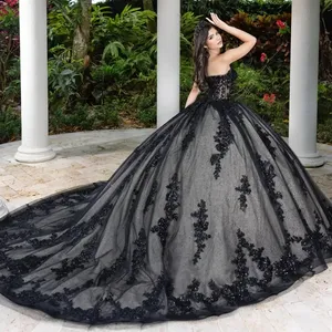 Vestidos De <span class=keywords><strong>15</strong></span> Anos Quinceaneras Robe De Bal En Dentelle Noire Robes De Quinceanera Personnalisées Pageant Robes De Soirée <span class=keywords><strong>Sweet</strong></span> <span class=keywords><strong>15</strong></span> Robe De Soirée - Product Image 2