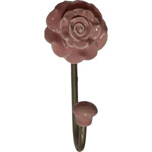 PARIJAT Handicraft 2-Piece Set 6-Inch Pink Rose Flower Ethnic Ceramic Steel <b>Wall</b> Mounted <b>Key</b> Hat Coat Rack Bathroom <b>Wall</b> <b>Hook</b> - Product Image 3