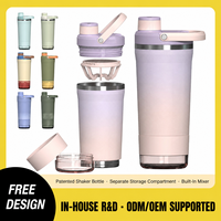 Bouteille shaker à protéines réutilisable en acier inoxydable JUNVOY 720 ml avec compartiment de stockage de poudre au fond pour la salle de sport et le fitness