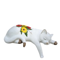 Estatua de Resina de Gato Durmiendo con Decoración Floral de Girasol, Figura de Poliresina Pintada a Mano, Escultura para Hogar y Jardín, Regalos de Gatos al por Mayor