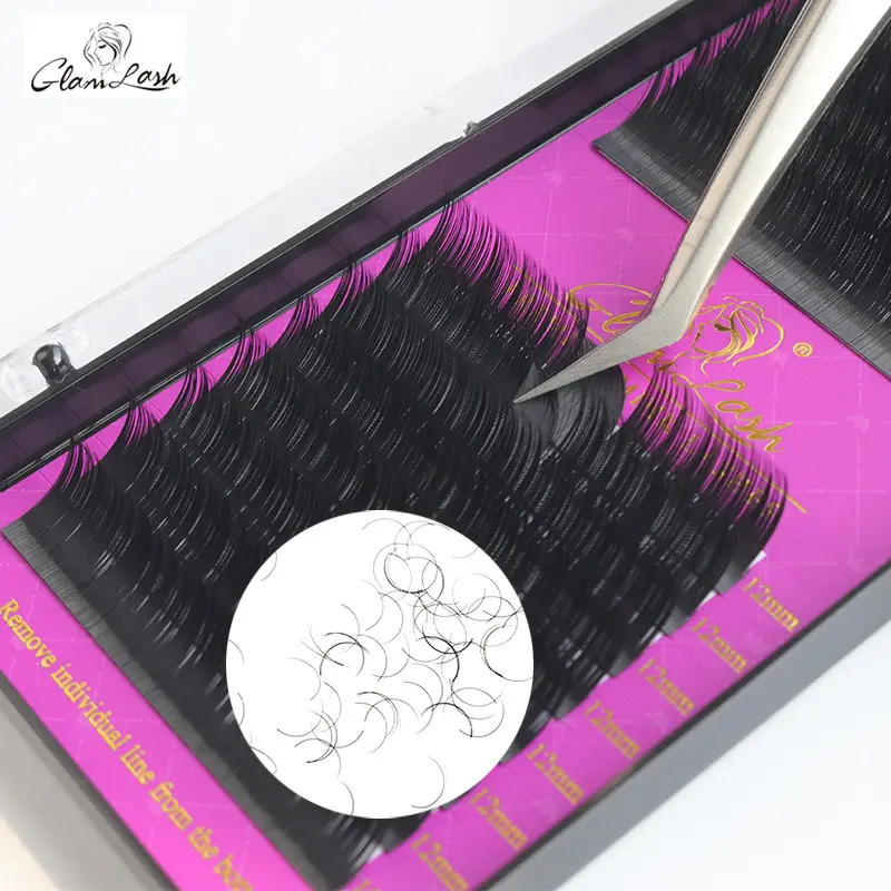 GLAMLASH panjang alami J B C D L curl bulu mata klasik hitam ekstensi bulu mata logo kustom buatan tangan individual Rusia