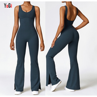 Femmes respirant une pièce maigre Fitness pantalon sport danse décontracté fendu Flare barboteuses combinaisons pour entraînement Yoga