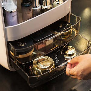 Organizador de joyas de maquillaje de plástico a prueba de polvo de diseño desmontable, caja de almacenamiento de cosméticos de escritorio funcional para estante de cuidado de la piel - Product Image 3