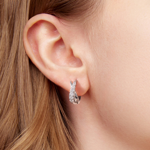 Classic Rhodium Plated <b>Hoop</b> <b>Earrings</b> With Round Zircon Channel Setting <b>For</b> <b>Women</b> Wedding Jewelry - Product Image 6