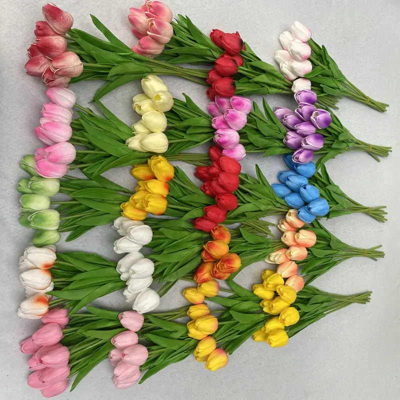 D198 Soft Glue Artificial Flowers Faux Single Tulip Flowers Artificial Home Decor Artificial Tulip Flowers