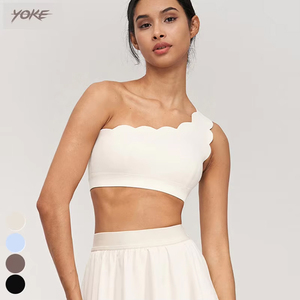 Joch <span class=keywords><strong>Single</strong></span> Shoulder <span class=keywords><strong>Strap</strong></span> Gym Fitness-BH Atmungsaktives Laufen Workout Wear Großhandel Stoßfest Gathered Yoga Sport-BH Frauen - Product Image 4