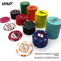 Jetons de poker Texas Hold'em en céramique UHUY personnalisables pour salle de jeux, double face, conception gratuite, support de jetons de décision, fabriqués en Chine