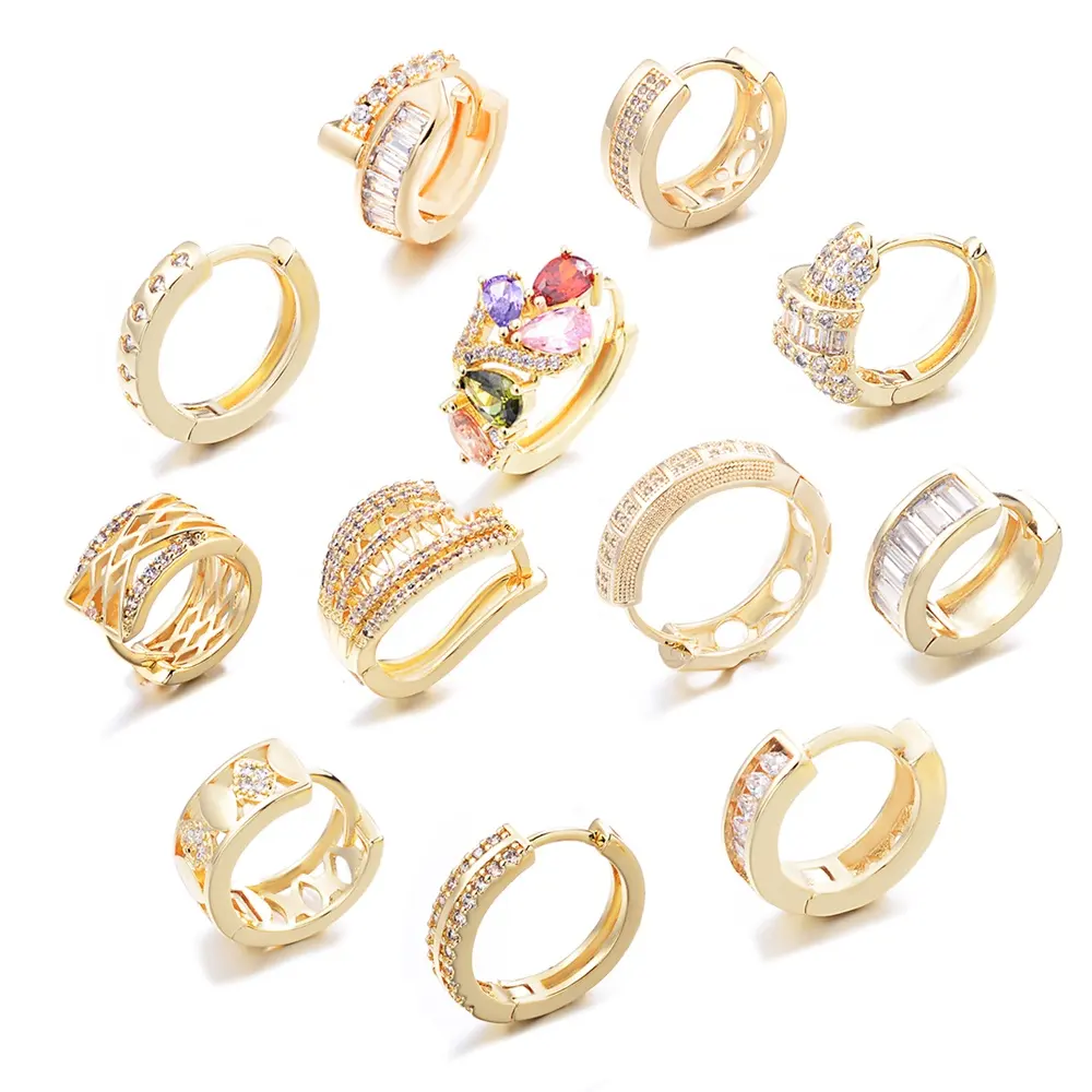 Fashion Zircon Cuff Brass Hoops Earring 18k Gold Plated Huggie Earring Hoop Women Earrings Jewelry Gift