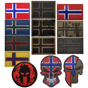 Fourniture <span class=keywords><strong>broderie</strong></span> et découpe Laser réflexion infrarouge crâne norvégien drapeau Badge lumineux Norvège drapeau tactique moral Patch - Product Image 1