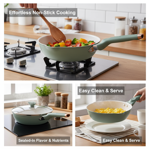 उच्च गुणवत्ता वाला नया मॉडल 24 सेमी 28 सेमी ग्रीन एल्यूमीनियम नॉन स्टिक सिरेमिक कोटिंग गहरी लिड ढक्कन के साथ गहरी फ्राइंग पैन - Product Image 3