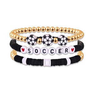 <strong>2026</strong> Creative Sports Elastic Stackable Polymer Clay <strong>Bracelet</strong> Football Basketball Charm Gift for Fan - Product Image 2