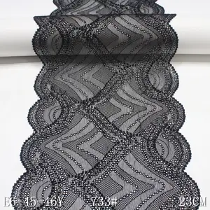 Special 23cm Black Stretch Lace Trim Supplier in China Elastic Mesh Fabric Hollow Lace