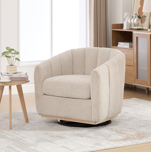 Modern Chenille Cushioned Wood Legs 360 Swivel Chair Upholstered Barrel Tufted Soft Pumpkin-Shape Club <b>Armchair</b> Home Office - Product Image 2