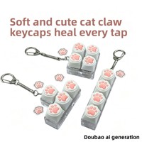 Paigo Silicone Cat-paw 4/9-key Colorful Squeeze Stress-relief Keycap Keyboard Keychain Transparent Base Metal Ring Soft Cute