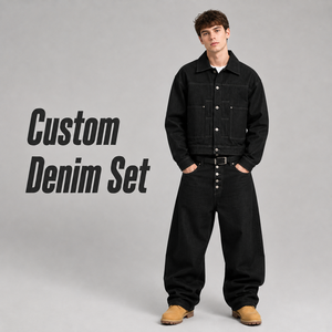 Set in Denim Personalizzato dal Produttore, Stile Old School, 100% Cotone Denim, Lavaggio Acido Vintage, Set Due Pezzi in Denim Sbiadito - Product Image 1