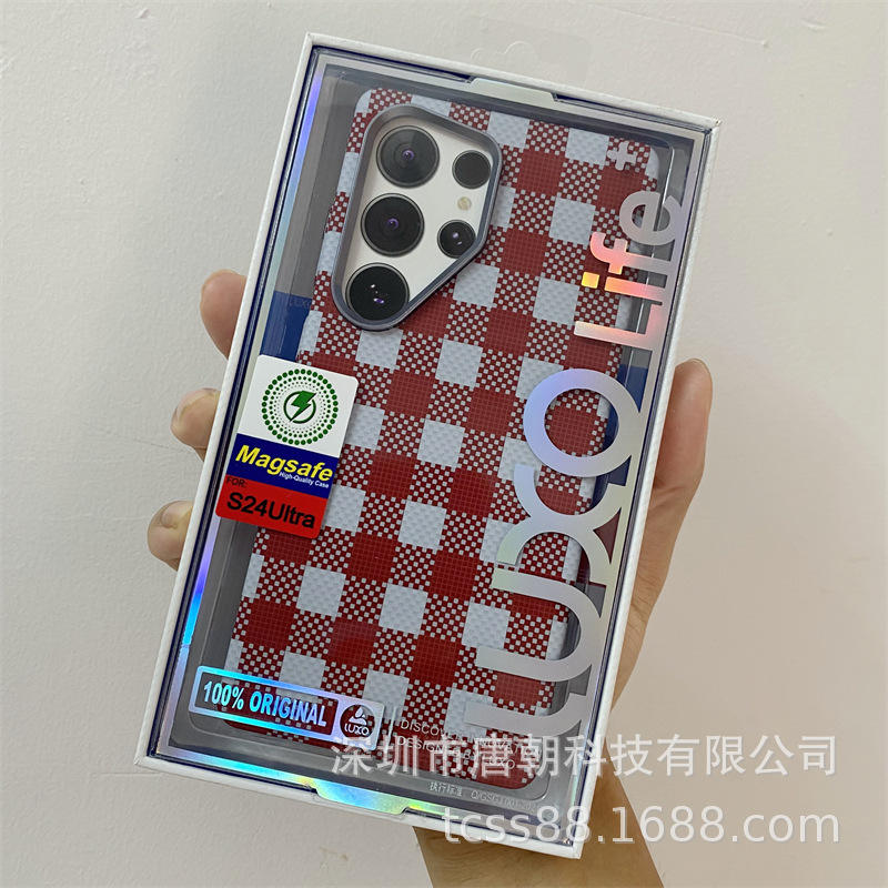 Damier rouge et blanc - Aimant gaufré lumineux